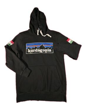 Kurdagonia Hoodie Black Pullover Kurdistan Flag Sleeve Patches Small Medium